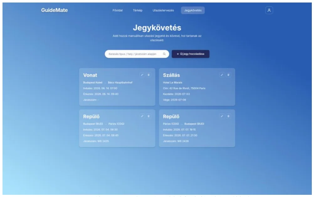 GuideMate jegykövetési felület