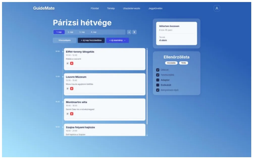 GuideMate napi program idővonal