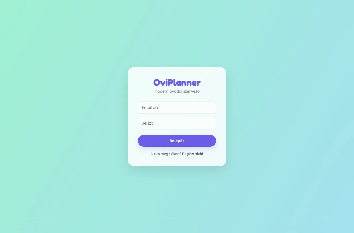 OviPlanner óvodai menedzsment alkalmazás belépési felülete